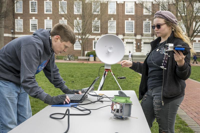 UD's physics students Jarrod Bieber and Millie Dill worked together on The Green in March to test the Eclipse Chasers’ tracking system